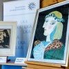 Two forged artworks purportedly by the Spanish artist Pablo Picasso are seen during a presentation at the Bavarian State Criminal Investigation Department in Munich on Friday.