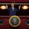 President Donald Trump looks down from the Presidential Box in the Opera House at the John F. Kennedy Center for the Performing Arts on March 17, 2025 in Washington, D.C.
