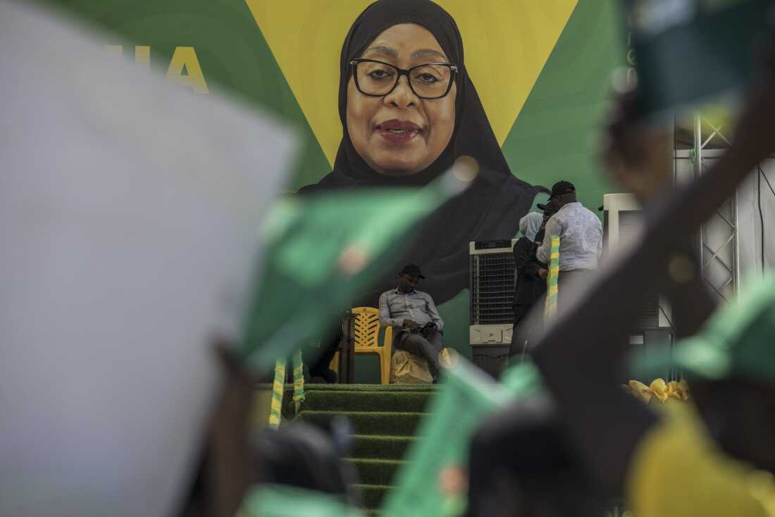A portrait of Tanzania President Samia Suluhu Hassan during the October election campaign 2025.