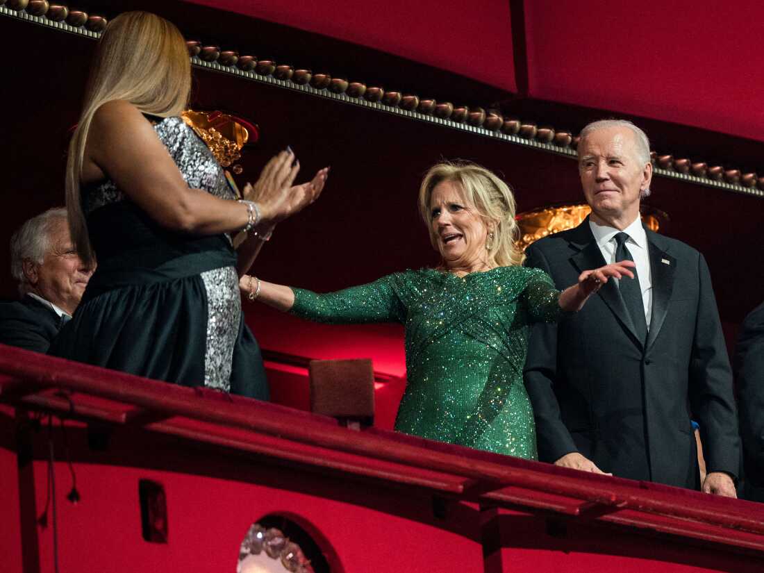 Actress and singer Queen Latifah, former first lady Jill Biden and former President Joe Biden attend the 46th Kennedy Center Honors in 2023.