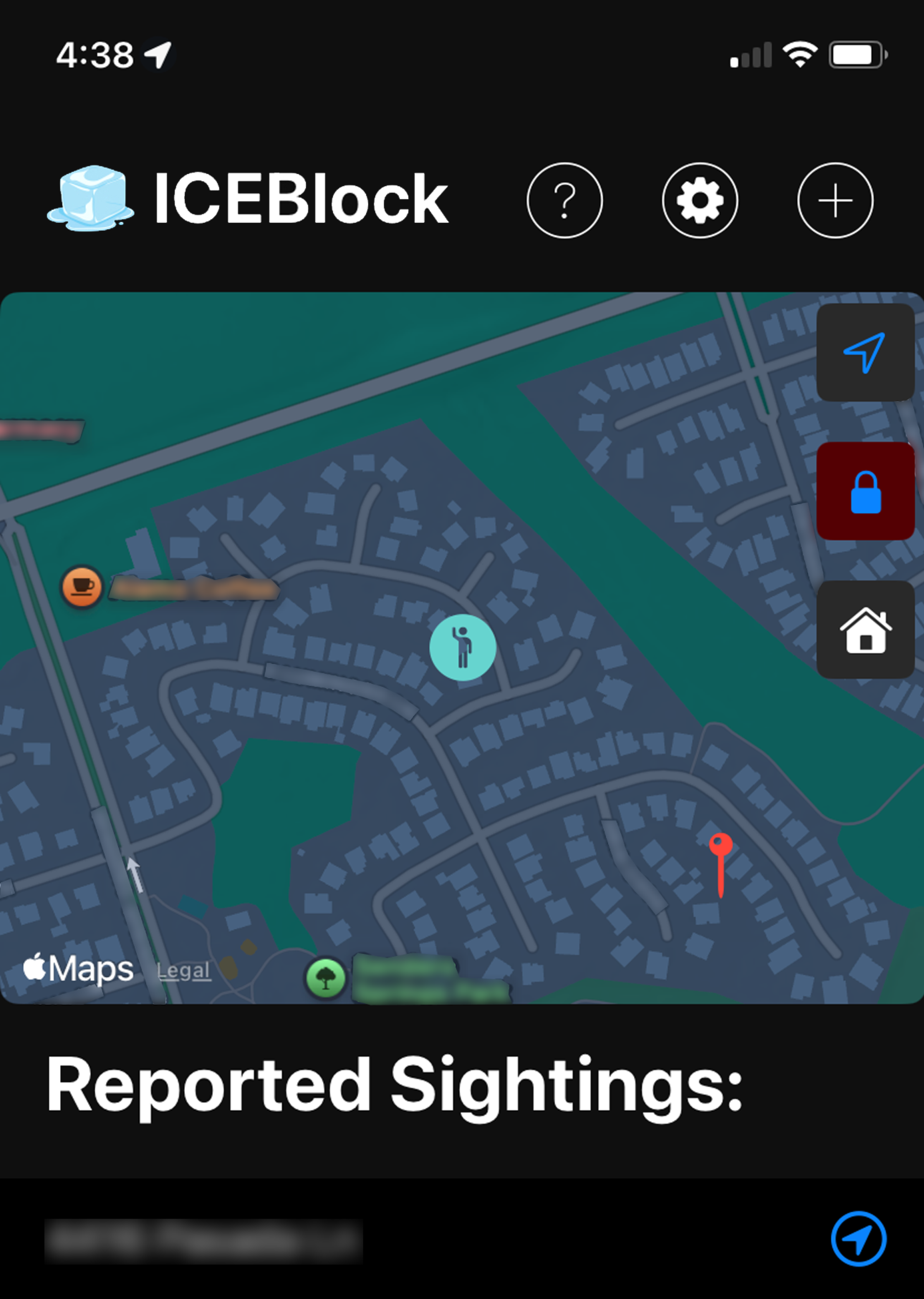 A screenshot of what ICEBlock looks like for iPhone users.