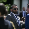 FBI Director Kash Patel speaks with Secretary of the Interior Doug Burgum last month.