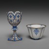 A French zarf and cup, made around 1848 to 1855, made of porcelain. Zarfs are often associated with coffee drinking in the Ottoman Empire, but many were made in Europe.