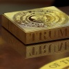 A gold drink coaster box sits on U.S. President Donald Trump's coffee table as he hosts French President Emmanuel Macron for meetings in the Oval Office at the White House on February 24, 2025 in Washington, D.C.