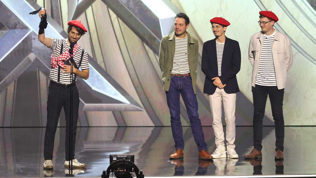 Guillaume Broche, Tom Guillermin, Nicholas Maxon-Framcombe, and François Meurisse accept the Game of the Year award for Clair Obscur: Expedition 33.