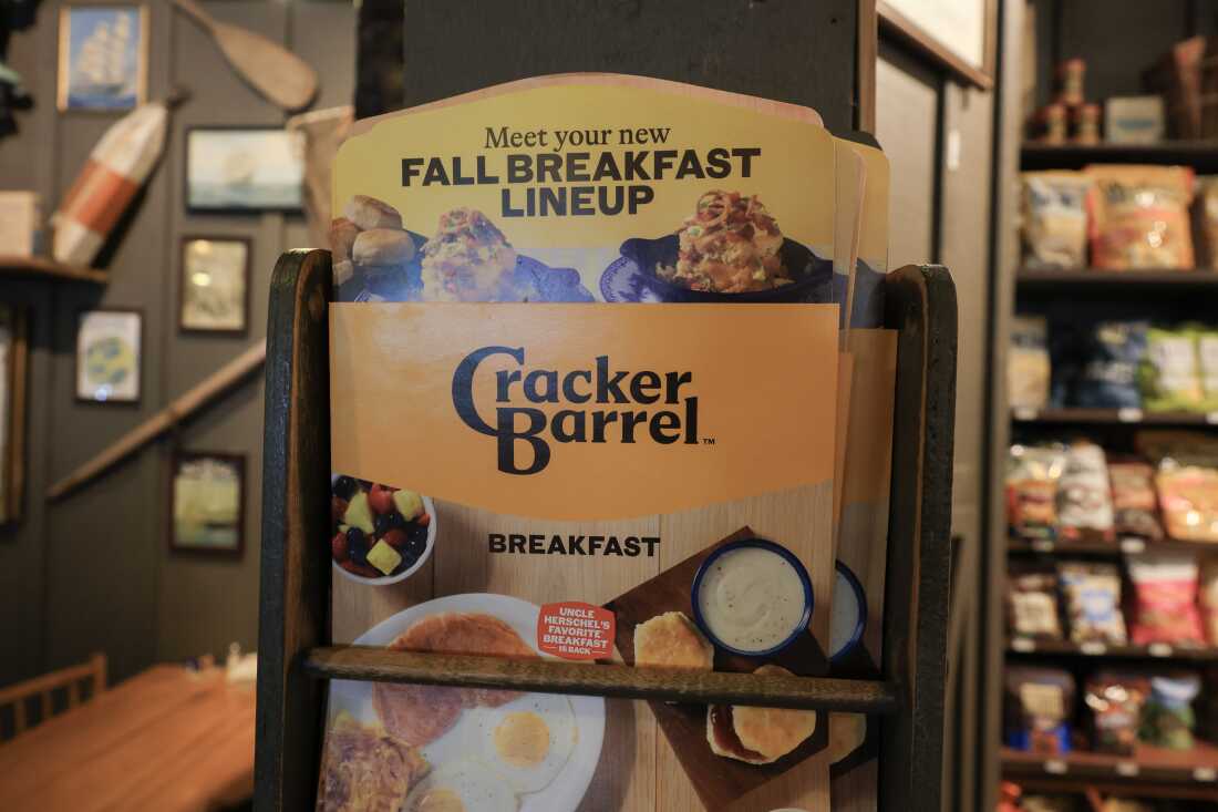 The short-lived updated Cracker Barrel logo is seen on a menu inside the restaurant in Homestead, Fla., on Aug. 21.