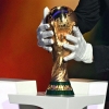 The World Cup Trophy is placed on a pedestal at the draw ceremony for the the 2026 FIFA World Cup held in Washington, D.C., on Friday.