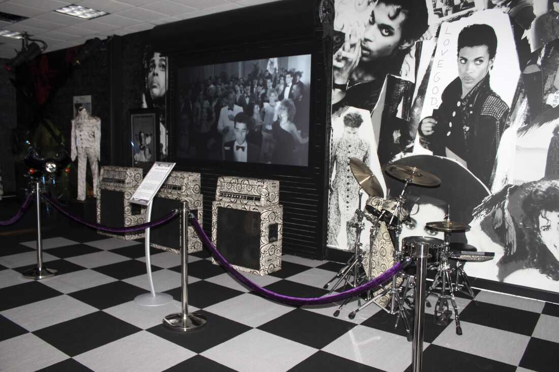 Amplifiers and a drum kit are on display at Prince's Paisley Park on Nov. 2, 2016, in Chanhassen, Minn.