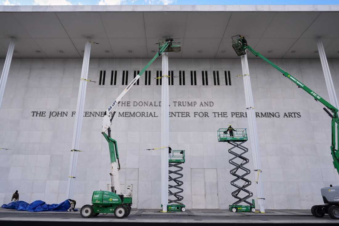 New signage, The Donald J. Trump and The John F. Kennedy Memorial Center for the Performing Arts, is unveiled on the Kennedy Center, Friday, Dec. 19, 2025, in Washington, D.C.