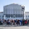 People gather in support of minority voting rights outside the U.S. Supreme Court in Washington, D.C., on Wednesday.