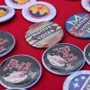 Pins are pictured at a counter during a cultural meeting at the Comanche Nation fairgrounds in Lawton, Okla., in September 2023.