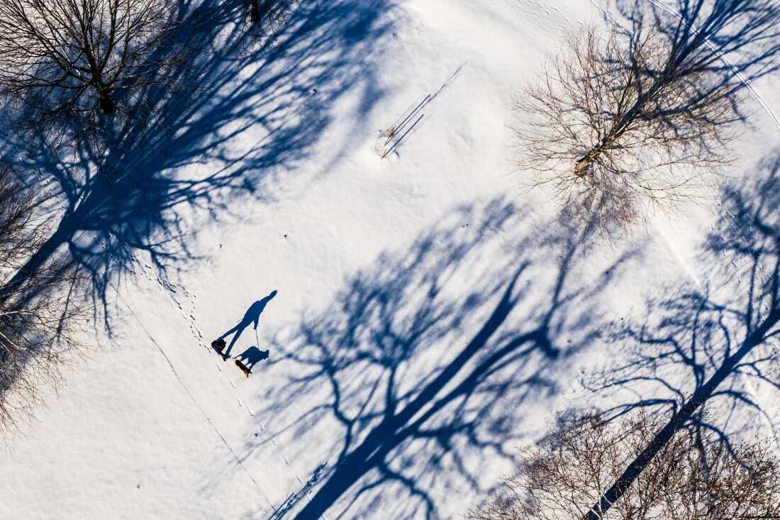 John Leino walks his dog, Poika, on January 7, 2025 at Byrd Park in Richmond, Va.