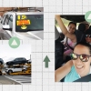 A collage of photos showing new cars on a truck, a used car with a sign that says "loaded, extra clean, like new" and Claudia Pineda takes a selfie with her three grown children.