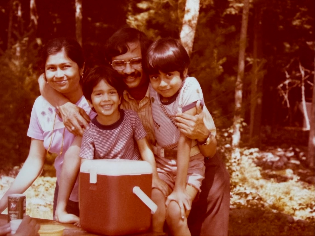 Desai, far right, pictured here with his mother, brother and father, who would later become the primary caregiver in the family.