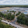 An aerial view of activists rallying at the North Lake Processing Center.