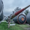 Hennadii Fil, 65, former deputy Commander of the 309th Missile Regiment near Soviet air defense missile at the Museum of the Strategic Missile Forces on Dec. 5, 2025.