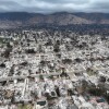 An aerial view showing the burned houses in Altadena, California after January's Eaton Fire. 