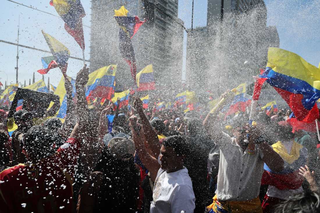 Venezuelans living in Chile celebrate in Santiago on Jan. 3, 2026, after US forces captured Venezuelan leader Nicolas Maduro after launching a "large scale strike" on Venezuela.