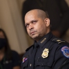 Capitol Police Sgt. Aquilino Gonell tears up during a hearing of the House select committee investigating the Jan. 6 attack on the U.S. Capitol.