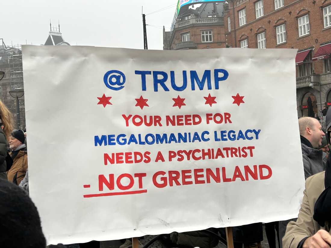 One demonstrator held up a sign that read: "Trump: Your need for megalomaniac legacy needs a psychiatrist — not Greenland." Thousands of demonstrators took to the streets of Copenhagen Saturday, protesting against Trump's rhetoric surrounding the proposed U.S. acquisition Greenland.