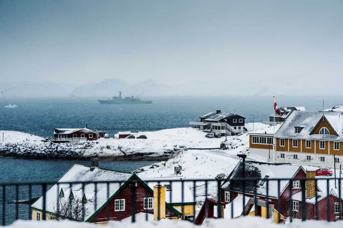 The Danish navy's inspection ship HDMS Vaedderen sails off Nuuk, Greenland, on Sunday, Jan. 18, 2026.