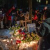 Community members pray during a vigil following a fatal shooting by an Immigration and Customs Enforcement (ICE) agent in Minneapolis, Minnesota, US, on Wednesday, Jan. 7, 2026. Since the shooting and protests community members have been scared to leave their homes.