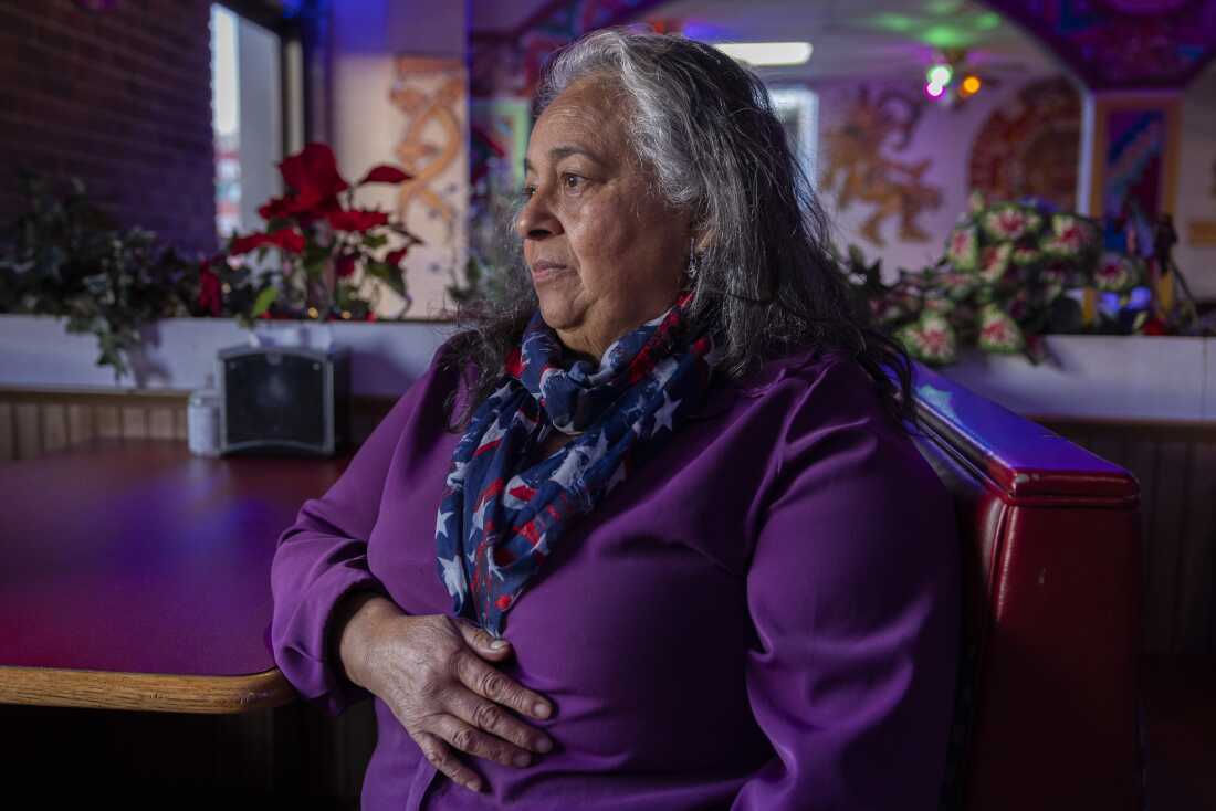 Irma Escoto poses for a portrait inside of her restaurant, El Taquito in West St. Paul, Minnesota.