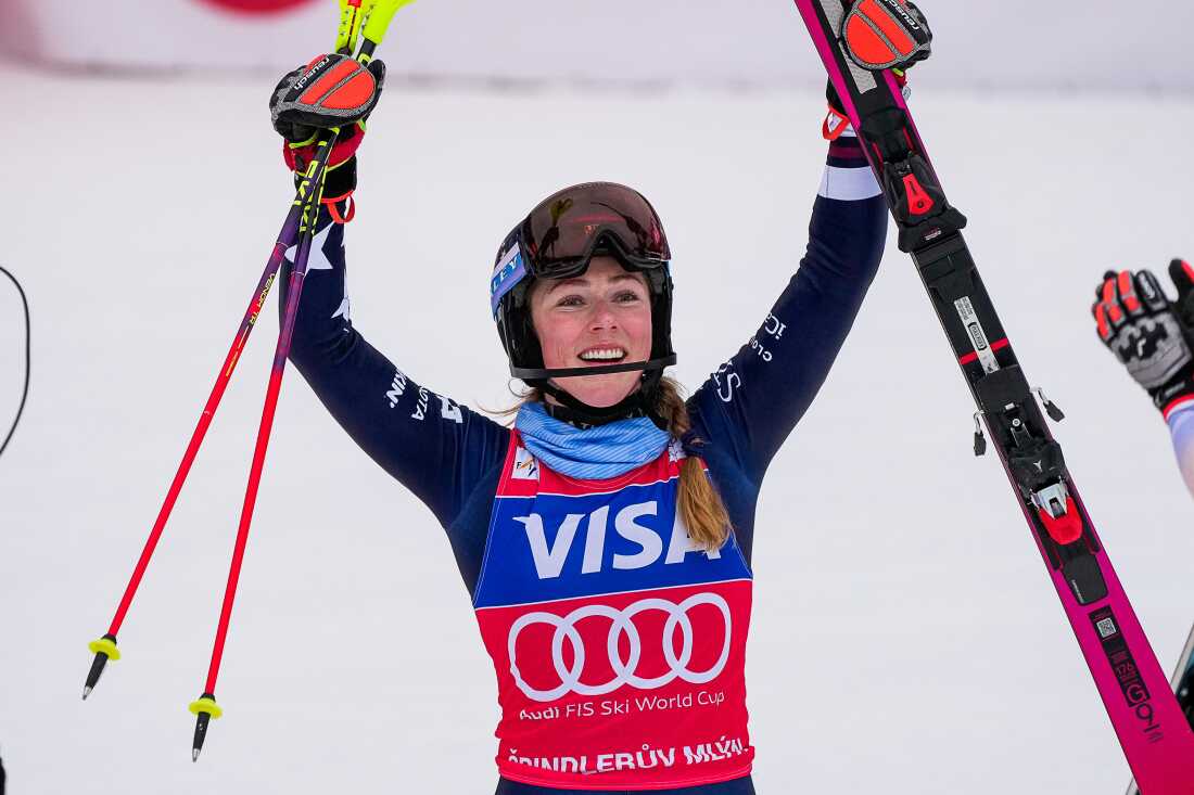 Mikaela Shiffrin smiles after placing first in another World Cup slalom race in late January. 