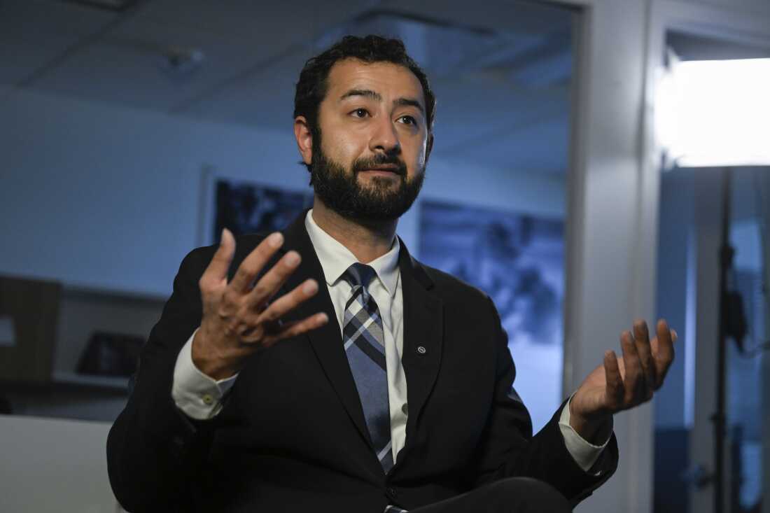 Mouaz Moustafa, the executive director of the Syrian Emergency Task Force, speaks during an exclusive interview in Washington, United States on December 19, 2024. (Photo by Celal Gunes/Anadolu via Getty Images)