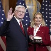 GOP Rep. Hal Rogers of Kentucky, left, poses during a ceremonial swearing-in with House Speaker Mike Johnson, a Republican from Louisiana, at the U.S. Capitol in January. On Monday, Rogers led Republican members of the House Appropriations Committee in releasing one of the latest bills in Congress that call for excluding millions of people living in the states without U.S. citizenship from a set of census counts that the 14th Amendment says must include the “whole number of persons in each state.”