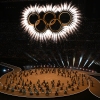The Olympic Rings are revealed above dancers during the opening ceremony